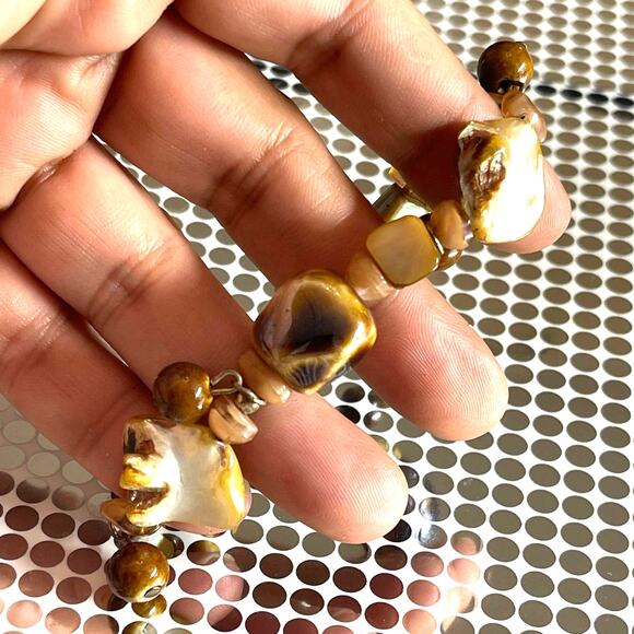 Vintage Modern MOP Mother Of Pearl Precious Stone Stretch Bracelet B#8 - Picture 5 of 7